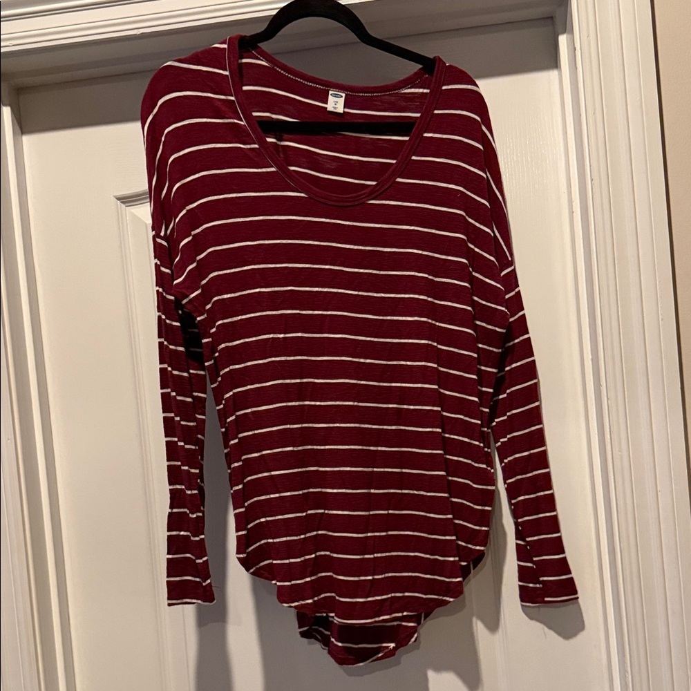 Old Navy Maroon and White Striped Long Sleeve Tee